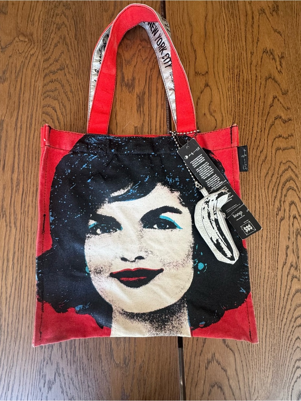 Vintage Andy Warhol Screen Printed Tote Bag Pop Art‎ Jackie Kennedy Red Canvas